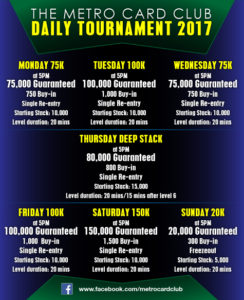 Metro Card Club Daily Tournament Schedule