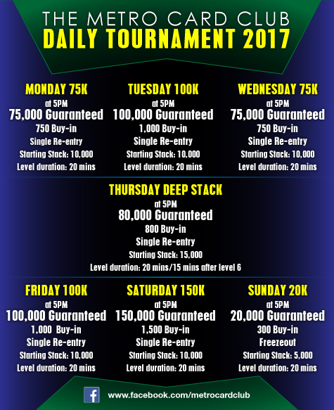 Metro Card Club Daily Tournament Schedule